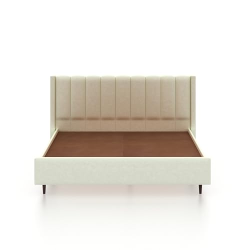 Image of Ganpati Arts Solid Sheesham Wood Emperor Upholstered Queen Size Bed Without Storage | Durable Wooden Double Bed Palang Furniture for Bedroom, Living Room, Home and Hotel (Off White)