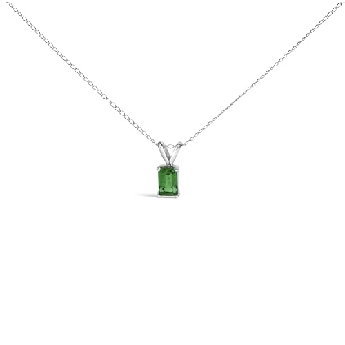 14K White Gold 6x4MM Emerald Cut Green Emerald Solitaire Pendant Necklace