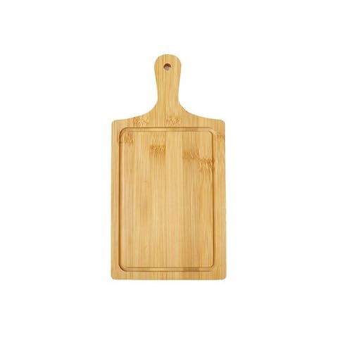 Tabla de cortar de bambú rectangular con mango 34.54x17.53 cm pequeña para cocina, bandeja para servir queso, pan y pizza miniatura 1