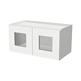 HCIOAN RTA Solid Wood With 2 Glass Door Wall Cabinet , Adjustable Storage for Kitchen, Bathroom, Living Room, or Office Over The Toilet No Glass Insert Included (SK-Origami White, 24'W x 12'D x 12'H)