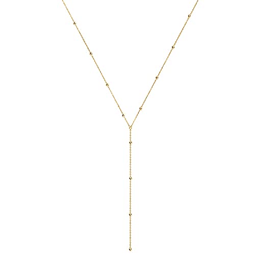 Ball Bead Y Necklace for Women Girls Silver Plated Fashion Choker Chain Drop Adjustable Hypoallergenic Simple Jewelry Gift 17 Inch