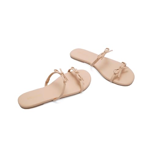 Modatope Taupe Flat Sandals for Women 2027 Bow Strappy PU Sandals by Modatope - Used condition - Image 5