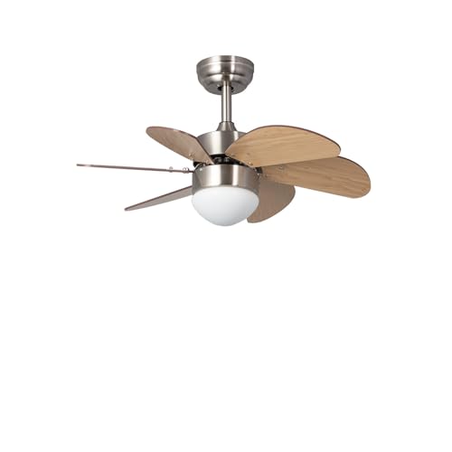 TECHBREY Ventilador de Techo Orion con Plafón LED y Mando a Distancia, 6 Velocidades, Temporizador, Silencioso, Color Madera 81cm Motor DC 6 Aspas Sistema Reverse Air Dual, Modos Verano e Invierno