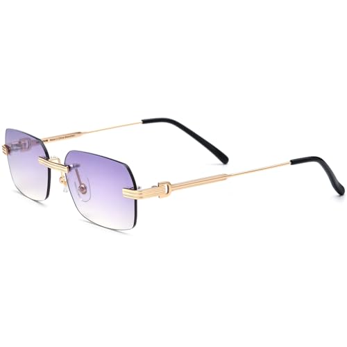 Image of HEPIDEM Rimless Rectangle Zircon Diamonds UV400 Square Sunglasses for Men with Nylon Lens