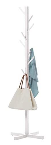Image of Ash & Roh Natural Wooden Coat Rack Stand With Hooks Adjustable Height, Easy Assembly, Sturdy Solid Base for Coats, Hats, Handbags Entryway, Hallway, Bedroom, Office (White, 92-1)