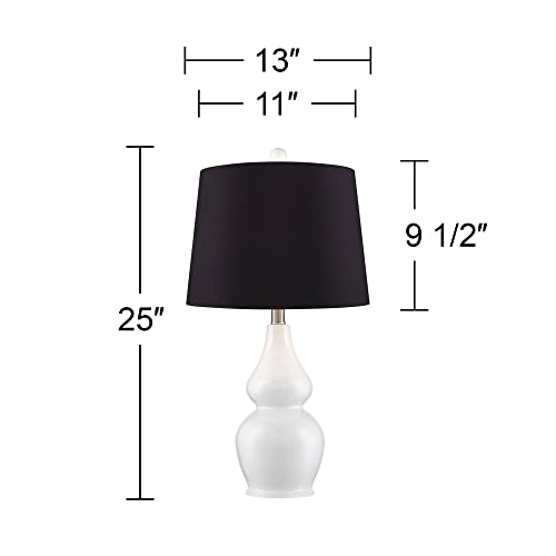 360 Lighting Jane Modern Table Lamps 25" Tall Set Of 2 White Ceramic Double Gourd Black Faux Silk Tapered Drum Shade For Bedroom Living Room House Home Bedside Nightstand Office Entryway #TOP12