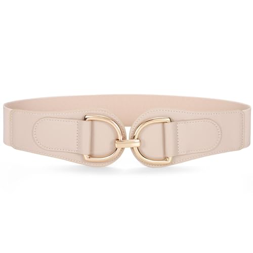 SANSTHS Vintage Women Stretchy Wide Belt Chunky Buckle Elastic Wide Waist Belts for Dresses Coats