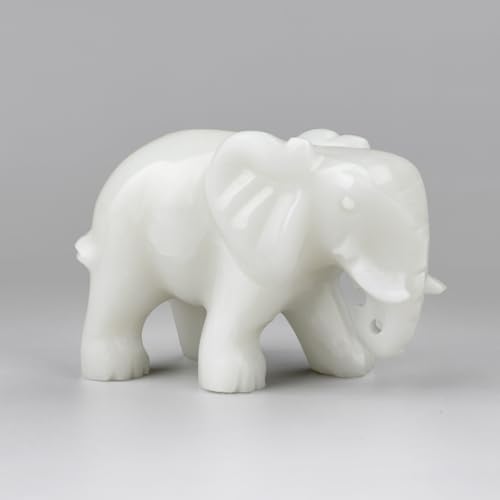 gemshan Jade Elephant Statue Gift - Handmade Elephant Figurine, Lucky Charm Home Decor for Office Desk & Shelf Display