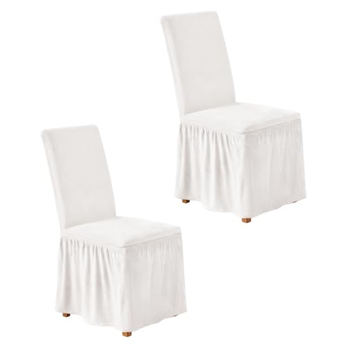Covers For Dining Chairs Covers Set Of 2 Removable Dining Room Chair Covers With Skirt Parson Chair Slipcovers Washable Chair Protector For Kitchen Wedding Party Banquet(white)