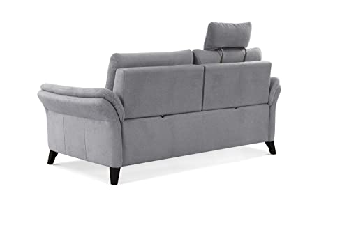 CAVADORE 3er Sofa Grönland / Skandinavische 3-Sitzer-Couch mit Federkern, Sitztiefenverstellung + Kopfstütze / 193 x 90 x 102 / Flachgewebe, Grau – Bild 7