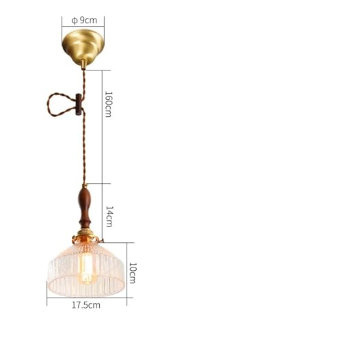 Luminaire suspendu en verre, bois et cuivre vintage 30cm
