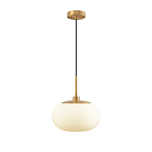 Kawoti Brass Pendant Light For Kitchen Island Adjustable Height Milky Glass Pendant Light (12 Inches Wide) #TOP8