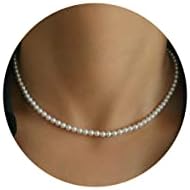 Pearl Necklace for Women,4MM Dainty Round Imitation Pearl Choker Necklace Wedding Pearl Necklace Delicate Jewelry for Women Simple Bridesmaid Jewelry Gifts