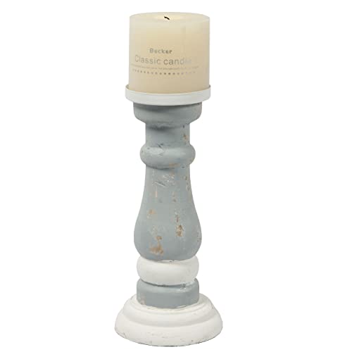 Blue Wooden Candlestick Holders, Distressed Rustic Candle Holder, 9 Inch Farmhouse Pillar Candle Holder For Table Centerpiece Decor, Candle Stands Decorative For Wedding #TOP16