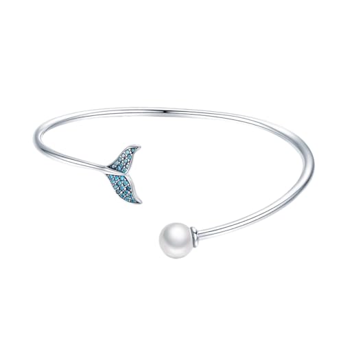 Bracelet queue de sirène bleu argent 925 | Ornement main femme | Bijou réglable élégant