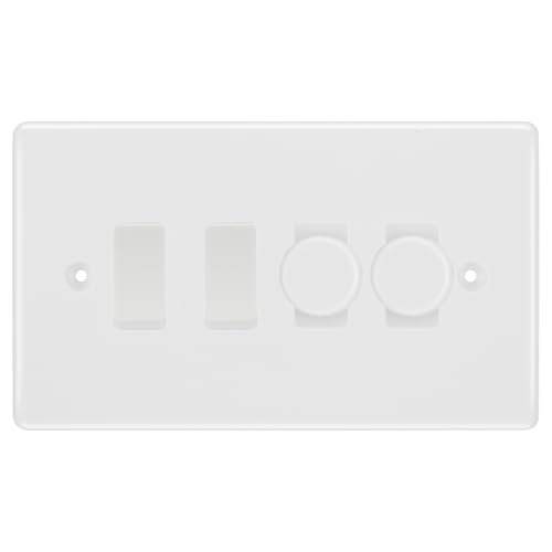 BG White Moulded 4 Gang Light Switch 2x Trailing Edge LED Dimmer 2x 2 Way Custom Switch