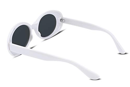 FEISEDY Sunglasses White Oval Clout Goggles for Women Men Retro Round Trendy Rimmed Clueless Costume Frame B22533
