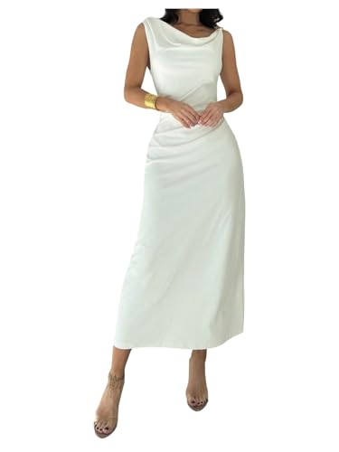 GORGLITTER Women's Sleeveless Draped Neck Bodycon Maxi Dresses Elegant Classy Wedding Guest Formal Prom Long Sundress
