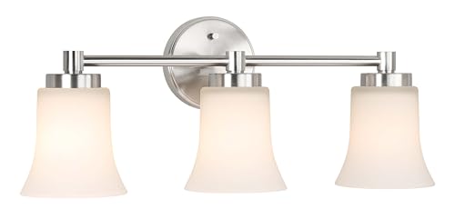 XiNBEi Lighting Vanity Light, Modern Bathroom Wall Light with Glass, Brushed Nickel 3 Light Bath Bar Light XB-W1235-3-BN