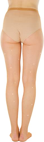 Image of ToBeInStyle Women's Fine Fishnet Pattern Pantyhose w /Back Seam & Rhinestones