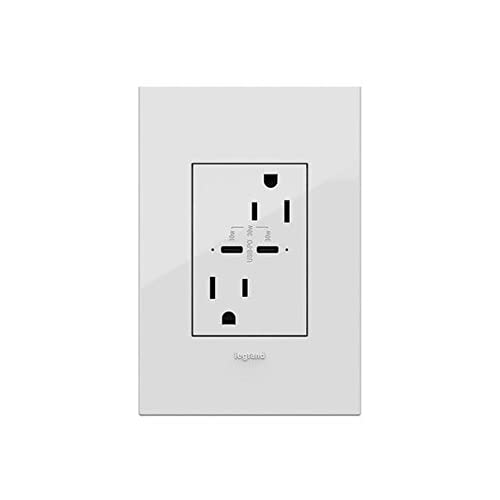 adorne 15A Tamper-Resistant Ultra-Fast Plus Power Delivery USB Type-C/C Outlet in White, ARTRUSB15PD30W4 ǀ Legrand