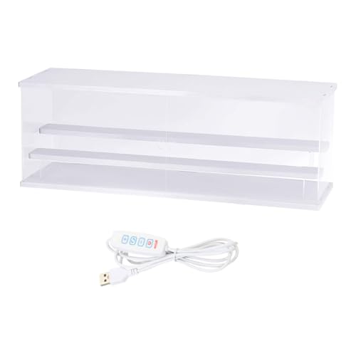Image of sourcing map Clear Display Case, 3 Layer Acrylic Figure Display Case Clear Display Boxes for Collectibles, Figures Model Toys Home Storage(with Square LED Light, 24x7x8 Inch White Base)