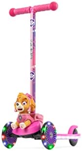 Paw Patrol Skye Kick Scooter for Kids, Self-Balancing 3 Wheeled Light Up Scooter with Extra Wide Anti-Slip Deck, Rear Brake, Lean to Steer, Lightweight Design, for Kids 3 and up, 75 LB Limit