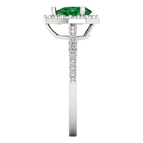 Clara Pucci 0.755 tcw Pear Cut Engagement Ring for Women, 14K Solid Gold, White Gold, Solitaire with Accents Simulated Emerald Bridal Anniversary Promise Ring3