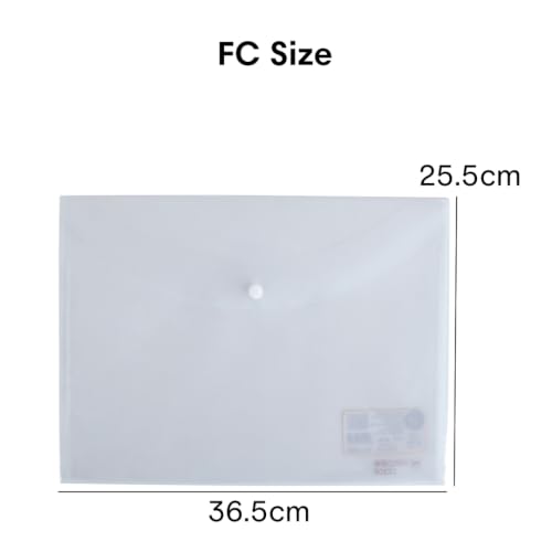 Image of Worldone Clear Plain Envelope My Button Bag for Document with 0.2mm PP Sheet, Machine Fitted Snap Button with Back Fold Sealing for Extra Strength Size FC, Transparent White, Pack of 12