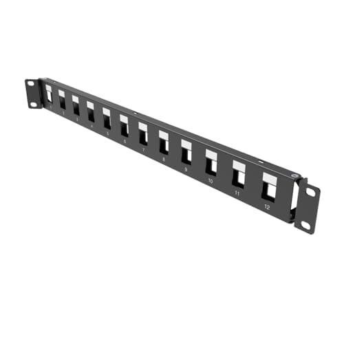 QiaoYoubang 1U Hinged 12-Port Blank Keystone Patch Panel 19 Metal Rackmount Housing Compatible with Cat 5 Cat5e Cat6 Cat6a Keystones of Audio Video and Data (1U12H)