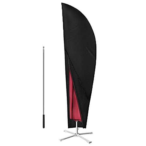 COOSOO Patio Umbrella Cover Outdoor Cantilever Off Set Umbrella Cover Waterproof Parasol Cover with Zipper for 7ft To 11ft Market Umbrella Storage Cover with Push Rod for Garden Yard Black
