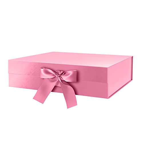 GREEN BEAN Large Gift Box with Lid for Presents 13x9.7x3.4 Inches Pink Magnetic with Ribbon Luxury Gift Box Bridesmaid Proposal Box (Glossy Pink)