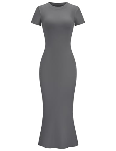 Image of LOMON Women Fishtail Hem Ribbed Maxi Dresses Summer Casual Stylish Y2k Sexy Fitted Lady Elegant Cotton Soft Lounge Dress