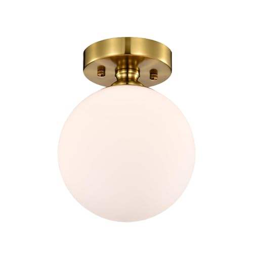 Image of Alighting Gold Semi Flush Mount Ceiling Light, 7 inch Opal Glass Globe