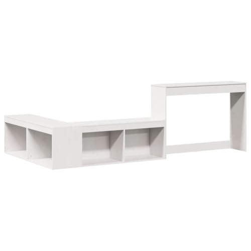 Meuble de rangement multifonction avec compartiments et tiroirs en pin blanc 232x122 cm - 4