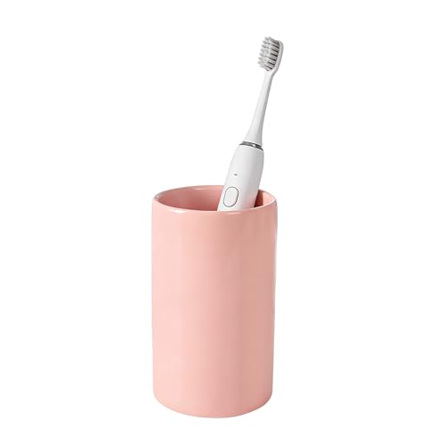 AHUDKKY Toothbrush Holder for Bathroom, Ceramic Toothbrush Holder,Ceramic Bathroom Cup,Pink Toothbrush Holder-300ml(Pink)