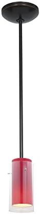 Glass`n Glass Cylinder Pendant - Rods - Oil Rubbed Bronze Finish - Clear Red Glass Shade