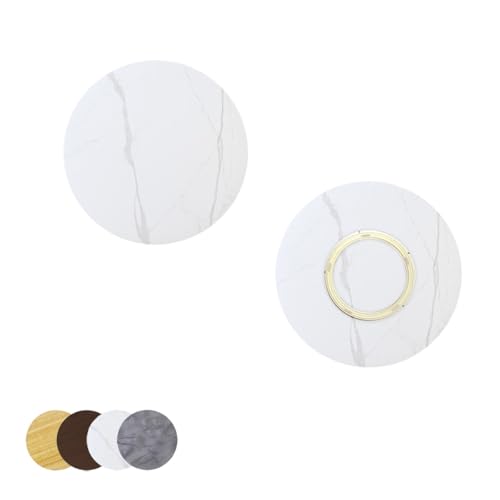 Großer Lazy Susan Drehplatte 80cm 60cm 90cm Runde Tischplatte Drehteller aus Holz, Runder Drehbarer Servierteller, 360° Drehbare(White Marble,30in/80cm)