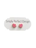 Hypoallergenic Strawberry Cookie Studs - Valentines Day for Women, Pink and White Heart, Heart for girls, white and pink womens studs, valentine earrings, acrylic valentine's earrings