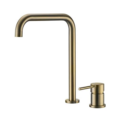 Robinet laiton brossé or rotatif 360 pour vasque 2 trous haut de gamme - 2
