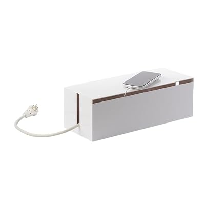 Yamazaki Home Cable Management Box Cord Organizer Box with Lid, Minimalist Cable Storage for Office, ABS Plastic