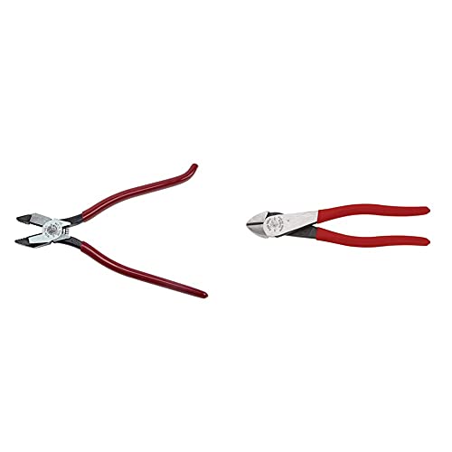 Klein Tools D201-7CSTA Linesman Pliers, Side Cutters with Spring Loaded Action & D248-8 Pliers, Diagonal Cutting Multi-Purpose Pliers with Angled Head, High-Leverage Design, and Short Jaw, 8-Inch