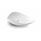 ERFU Lavabo da appoggio in ceramica di alta qualità – Lavabo da bagno dal design moderno, finitura bianca lucida, facile da pulire (bianco lucido, asimmetrico)