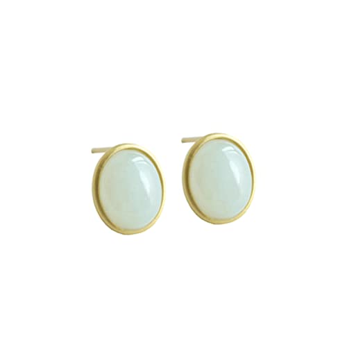 Boucles d'oreilles jade blanc et argent bijoux simples de mode quotidienne
