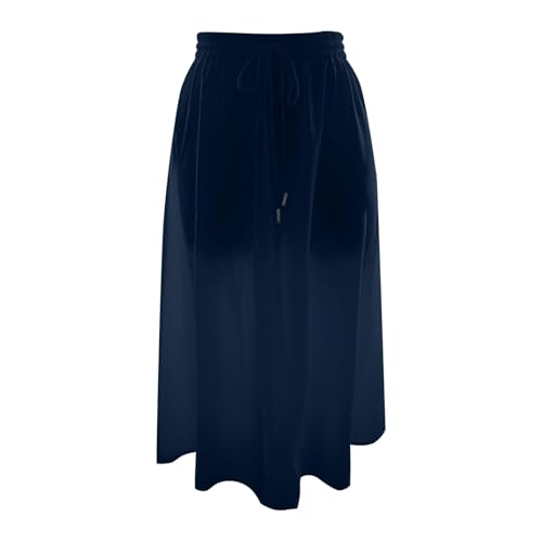 Boho Skirts for Women UK Elasticated Waist A Line Solid Color Ladies Summer Skirts, Adjustable Drawstring Skirt with Pockets Lightweight Tiered Hem Knee Length Flattering Slim Casual Midi Skirt - Image 2