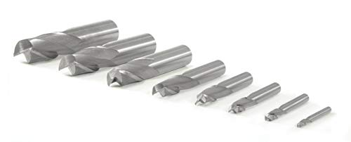 Image of WEN 8-Piece 2-Flute HSS End Mill Set, High Speed Steel, Square Nose, Imperial Sizes, for Milling Machines