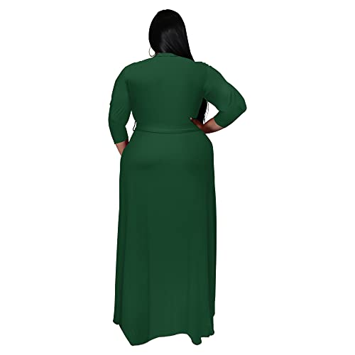 Image of Nmoder Plus Size Maxi Dress for Women - Summer Casual 3 /4 Sleeve Floral Flowy Long Dress with Belt XL- 6XL