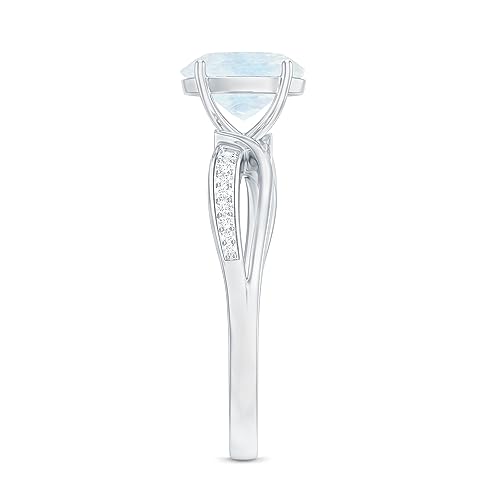 Moonstone Solitaire Split Shank Ring For Women | 6X8 Oval Shape | Wedding Engagement Ring, 14K White Gold, Size:us 6.00 #TOP7