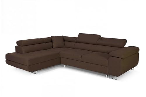 COMFORTINO FURNITURE Ecksofa mit Schlaffunktion PASTI L-Form, Sofa Couch mit Bettkasten, 3-Sitzer Eckcouch, Schlafsofa für Wohnzimmer, Big Sofa Couch mit Schlaffunktion (Dunkelbraun, Ottomane Links) COMFORTINO FURNITURE Ecksofa mit Schlaffunktion PASTI L-Form, Sofa Couch mit Bettkasten, 3-Sitzer Eckcouch, Schlafsofa für Wohnzimmer, Big Sofa Couch mit Schlaffunktion (Dunkelbraun, Ottomane Links)