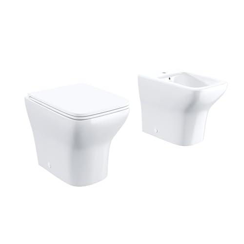 Sanitari in Ceramica Filomuro Vaso Bidet Rimless Bianco Lucido Sedile Soft-close Chiusura Rallentata Mod. Havana